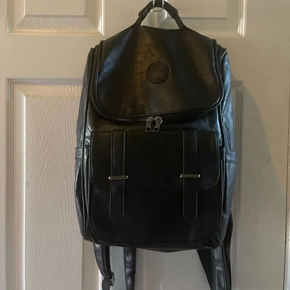 Unisex XDL vintage Black Faux leather large backpack slim laptop backpack